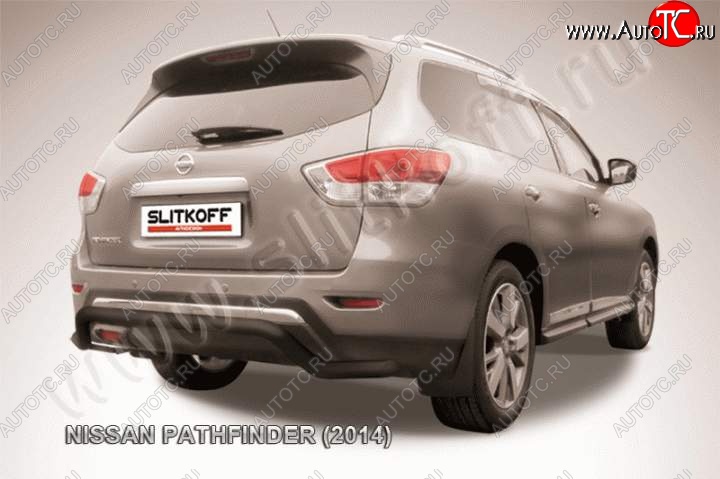 11 249 р. Защита задняя Slitkoff Nissan Pathfinder R52 дорестайлинг (2012-2017) (Цвет: серебристый)  с доставкой в г. Москва