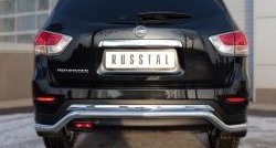 14 799 р. Защита заднего бампера (Ø63 мм волна, нержавейка) SLITKOFF Nissan Pathfinder R52 дорестайлинг (2012-2017)  с доставкой в г. Москва. Увеличить фотографию 4