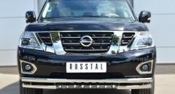 Защита переднего бампера (Ø63 мм с зубами, нержавейка) SLITKOFF Nissan (Нисан) Patrol (Патрол)  6 (2014-2017) 6 Y62 рестайлинг