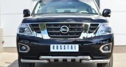 Защита переднего бампера (2 трубы Ø76 мм с зубами, нержавейка) SLITKOFF Nissan (Нисан) Patrol (Патрол)  6 (2014-2017) 6 Y62 рестайлинг