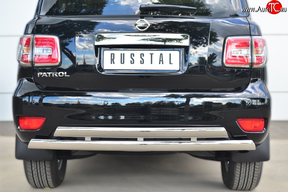 27 999 р. Защита заднего бампера (2 трубы Ø76х42 мм, нержавейка) Russtal Nissan Patrol 6 Y62 рестайлинг (2014-2017)  с доставкой в г. Москва