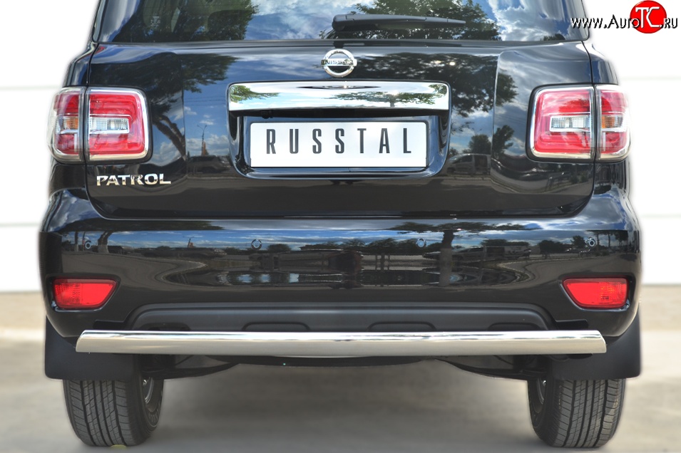 15 649 р. Защита заднего бампера (Ø75x42 мм, нержавейка) Russtal Nissan Patrol 6 Y62 рестайлинг (2014-2017)  с доставкой в г. Москва