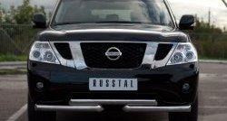 Защита переднего бампера (2 трубы Ø42 мм, нержавейка) SLITKOFF Nissan Patrol 6 Y62 дорестайлинг (2010-2014)