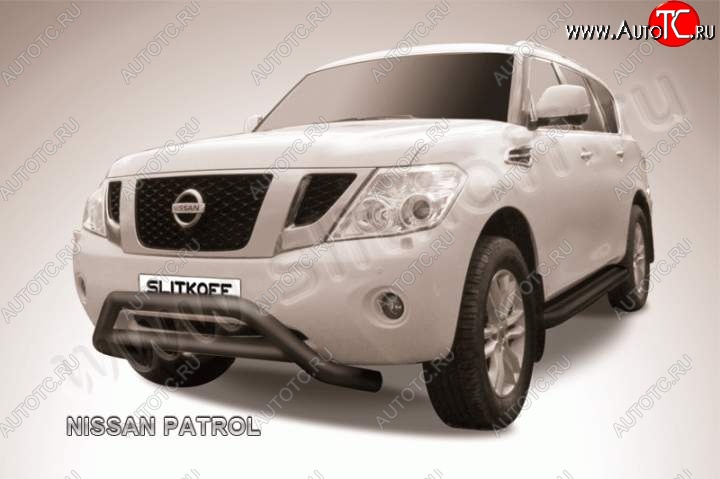 39 199 р. Кенгурятник d76 низкий широкий с перемычкой Nissan Patrol 6 Y62 дорестайлинг (2010-2014) (Цвет: серебристый)  с доставкой в г. Москва