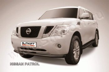 12 649 р. Защита переднего бампер Slitkoff Nissan Patrol 6 Y62 дорестайлинг (2010-2014) (Цвет: серебристый)  с доставкой в г. Москва. Увеличить фотографию 1