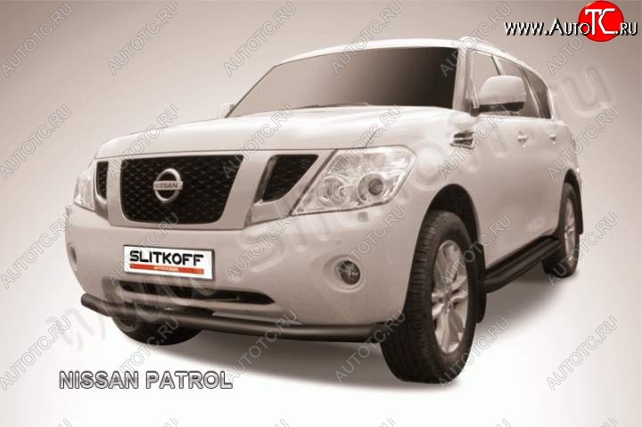 12 649 р. Защита переднего бампер Slitkoff  Nissan Patrol  6 (2010-2014) Y62 дорестайлинг (Цвет: серебристый)  с доставкой в г. Москва