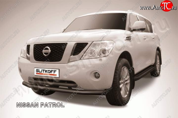 20 899 р. Защита переднего бампер Slitkoff Nissan Patrol 6 Y62 дорестайлинг (2010-2014) (Цвет: серебристый)  с доставкой в г. Москва