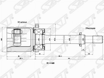 5 699 р. Шрус (внутренний/правый) SAT (32*25*40 мм) Nissan Primera седан P11 дорестайлинг (1995-2000)  с доставкой в г. Москва. Увеличить фотографию 1