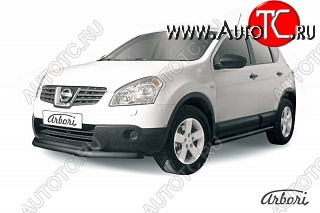 7 199 р. Защита переднего бампера Arbori (черная, 2 трубы d57 и 42 mm) Nissan Qashqai 1 дорестайлинг (2007-2010)  с доставкой в г. Москва