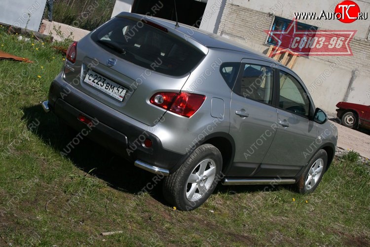 7 604 р. Защита заднего бампера из боковых уголков Souz-96 (d60) Nissan Qashqai 1 дорестайлинг (2007-2010)  с доставкой в г. Москва