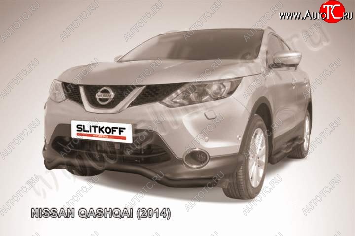 8 349 р. Защита переднего бампер Slitkoff Nissan Qashqai 2 J11 дорестайлинг (2013-2019) (Цвет: серебристый)  с доставкой в г. Москва