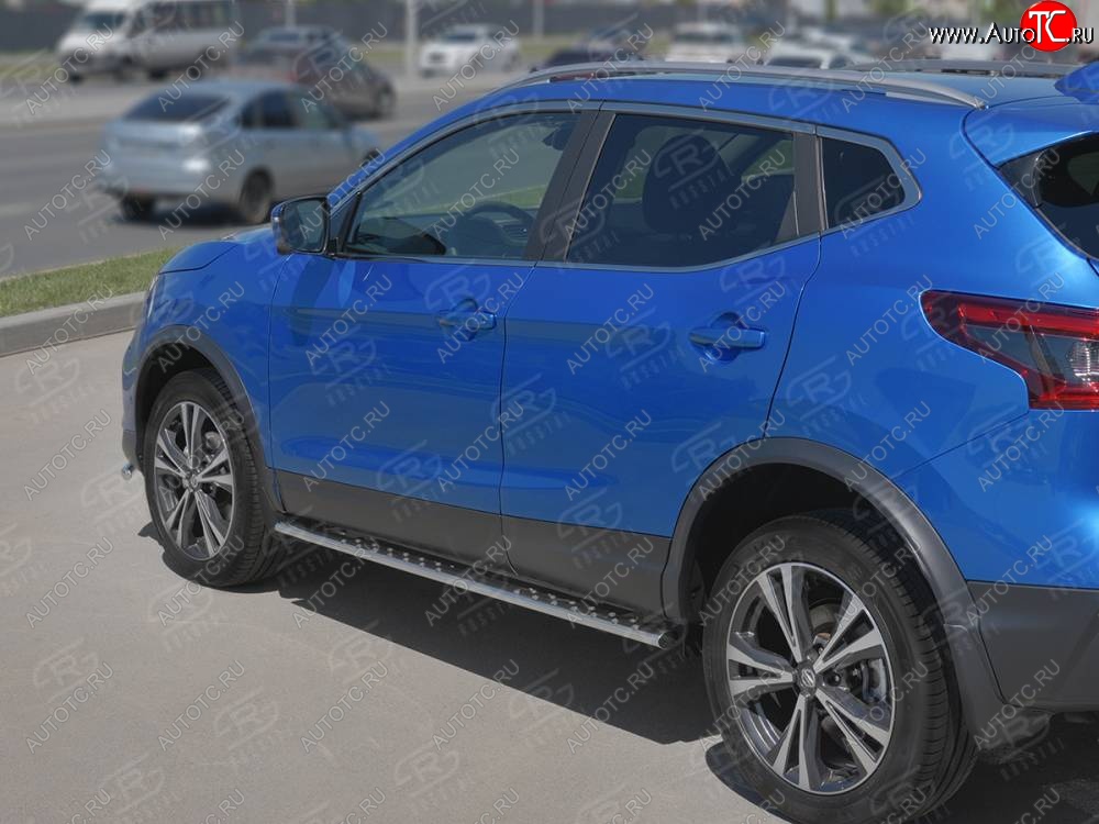 21 749 р. Защита порогов (Ø75x42 мм с проступью, нержавейка) Russtal Nissan Qashqai 2 J11 рестайлинг (2017-2022)  с доставкой в г. Москва