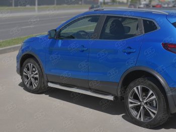 Защита порогов (Ø76 мм с проступью, нержавейка) SLITKOFF Nissan Qashqai 2 J11 рестайлинг (2017-2022)