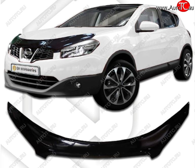 2 399 р. Дефлектор капота CA-Plastiс exclusive  Nissan Qashqai +2  1 (2008-2014) J10 дорестайлинг, J10 рестайлинг (Classic черный, Без надписи)  с доставкой в г. Москва