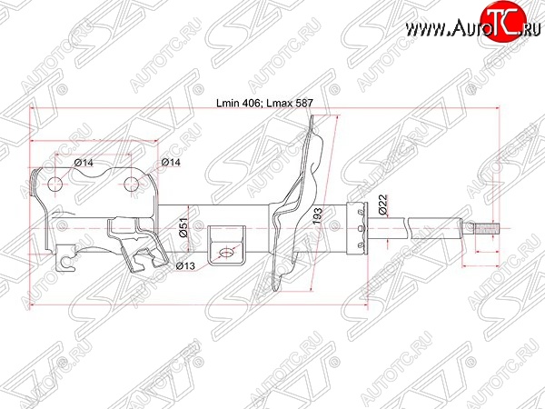 3 599 р. Левый амортизатор передний SAT Nissan Teana 1 J31 дорестайлинг (2003-2005)  с доставкой в г. Москва