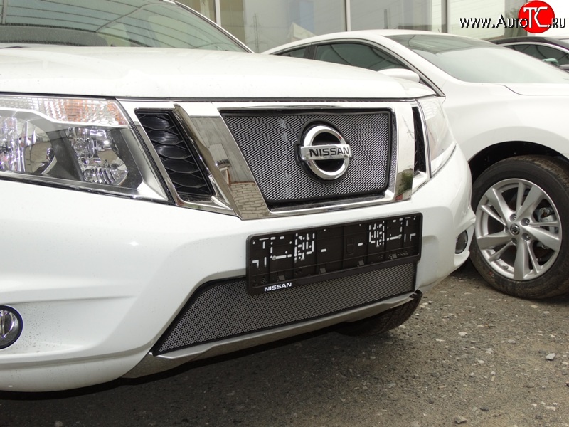 1 599 р. Сетка в решетку радиатора Russtal  Nissan Terrano  D10 (2013-2022) дорестайлинг, рестайлинг (хром)  с доставкой в г. Москва