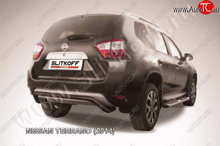 6 349 р. Защита задняя Slitkoff Nissan Terrano D10 дорестайлинг (2013-2016) (Цвет: серебристый)  с доставкой в г. Москва