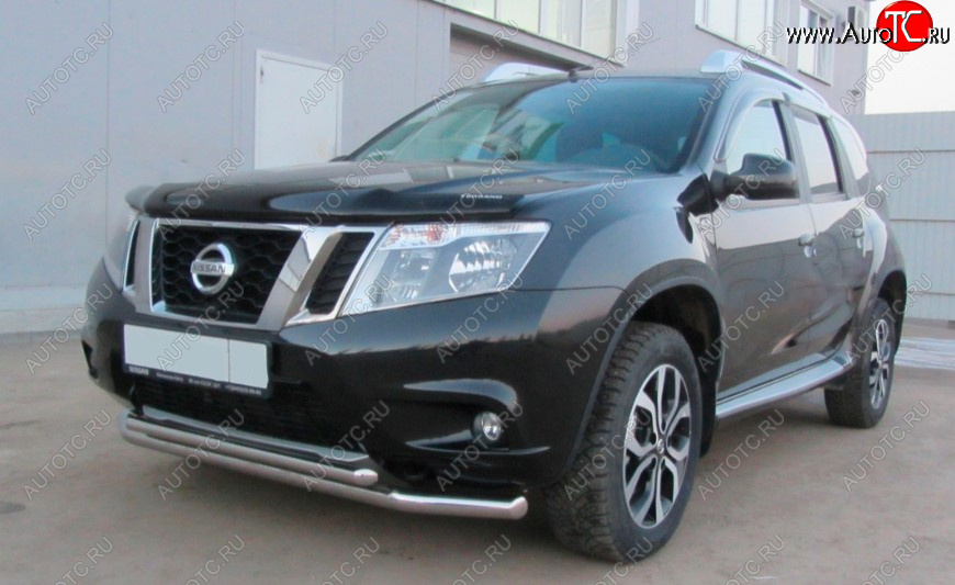 11 199 р. Защита переднего бампера Slitkoff (Ø 57+Ø 42, двойная).  Nissan Terrano  D10 (2013-2022) дорестайлинг, рестайлинг (Нержавеющая сталь)  с доставкой в г. Москва