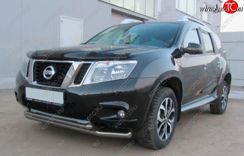 7 849 р. Защита переднего бампера Slitkoff (Ø 57+Ø 42, двойная).  Nissan Terrano  D10 (2013-2016) дорестайлинг (Сталь с полимерным покрытием. Цвет: серебристый)  с доставкой в г. Москва