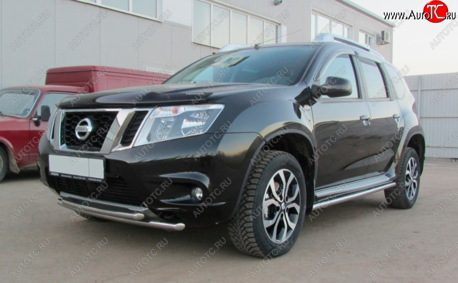 9 549 р. Защита переднего бампера Slitkoff (Ø 42+Ø 42, двойная).  Nissan Terrano  D10 (2013-2022) дорестайлинг, рестайлинг (Нержавеющая сталь)  с доставкой в г. Москва