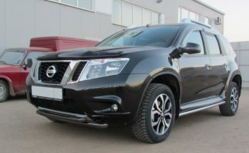 6 599 р. Защита переднего бампера Slitkoff (Ø 42+Ø 42, двойная). Nissan Terrano D10 дорестайлинг (2013-2016) (Сталь с полимерным покрытием. Цвет: черный)  с доставкой в г. Москва. Увеличить фотографию 1