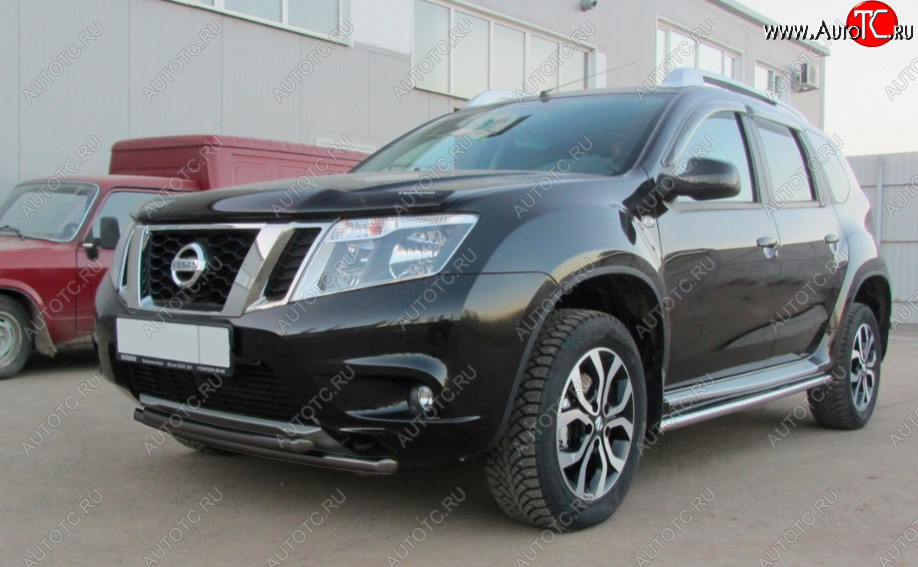 6 599 р. Защита переднего бампера Slitkoff (Ø 42+Ø 42, двойная). Nissan Terrano D10 дорестайлинг (2013-2016) (Сталь с полимерным покрытием. Цвет: черный)  с доставкой в г. Москва