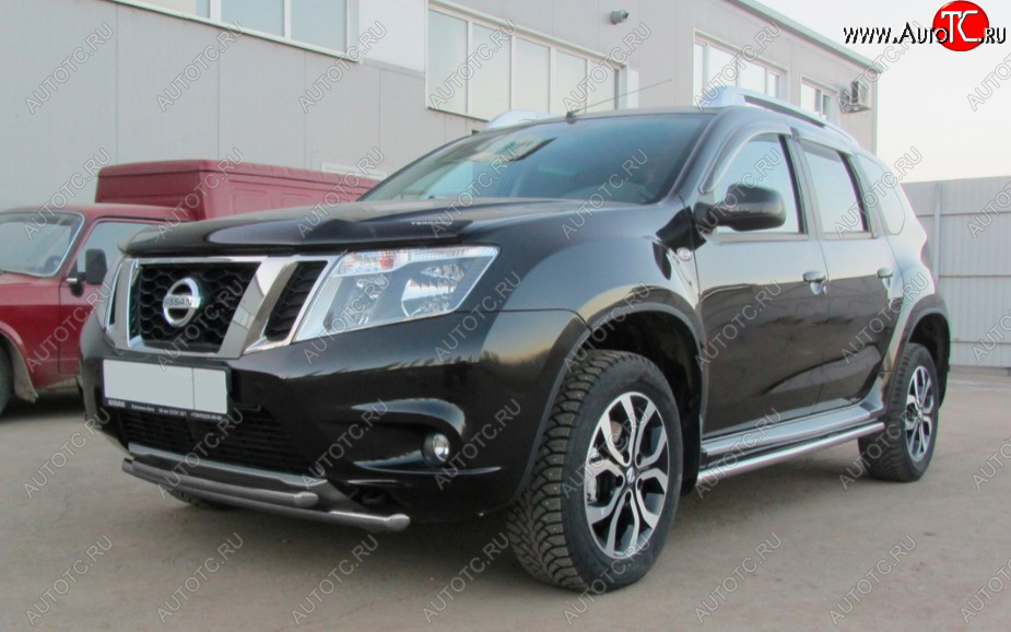 6 599 р. Защита переднего бампера Slitkoff (Ø 42+Ø 42, двойная).  Nissan Terrano  D10 (2013-2016) дорестайлинг (Сталь с полимерным покрытием. Цвет: серебристый)  с доставкой в г. Москва