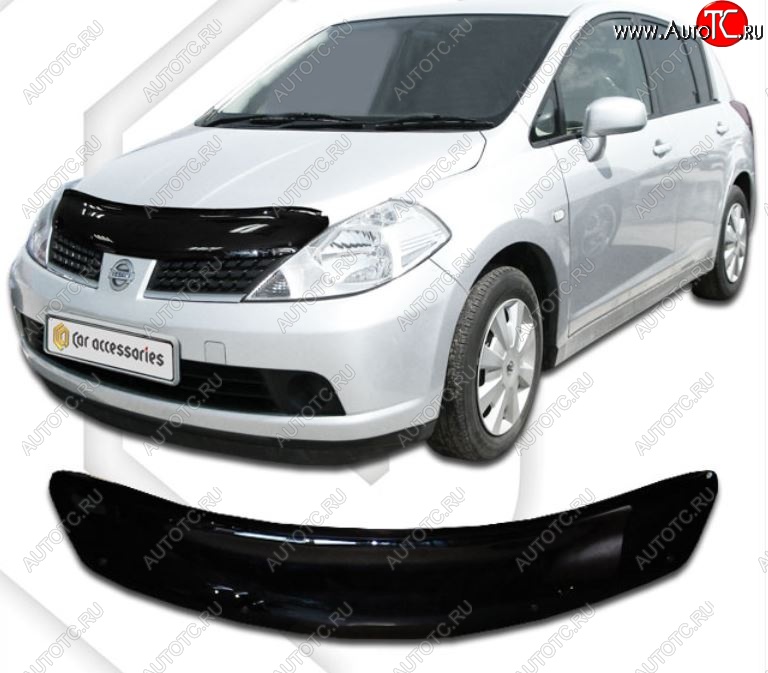 2 059 р. Дефлектор капота (левый руль) CA-Plastiс  Nissan Tiida  1 хэтчбек (2007-2014) C11 дорестайлинг, C11 рестайлинг (Classic черный, Без надписи)  с доставкой в г. Москва