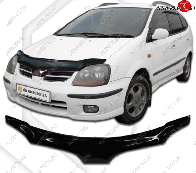 2 199 р. Дефлектор капота CA-Plastiс exclusive  Nissan Tino (1998-2003) V10 доресталийнг (Classic черный, Без надписи)  с доставкой в г. Москва