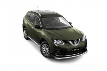 Защита порогов вогнутая из трубы Ø63 Petroil Tuning Nissan X-trail 3 T32 дорестайлинг (2013-2018)  (Нержавеющая полированная сталь)