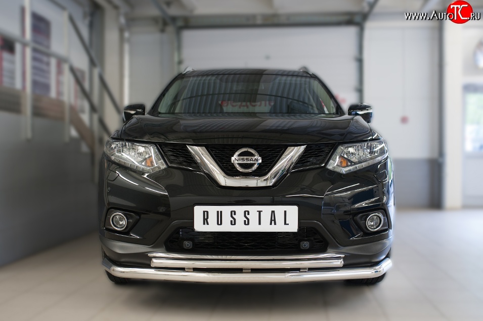 18 399 р. Защита переднего бампера (2 трубыØ63 и 42 мм, нержавейка) SLITKOFF Nissan X-trail 3 T32 дорестайлинг (2013-2018)  с доставкой в г. Москва