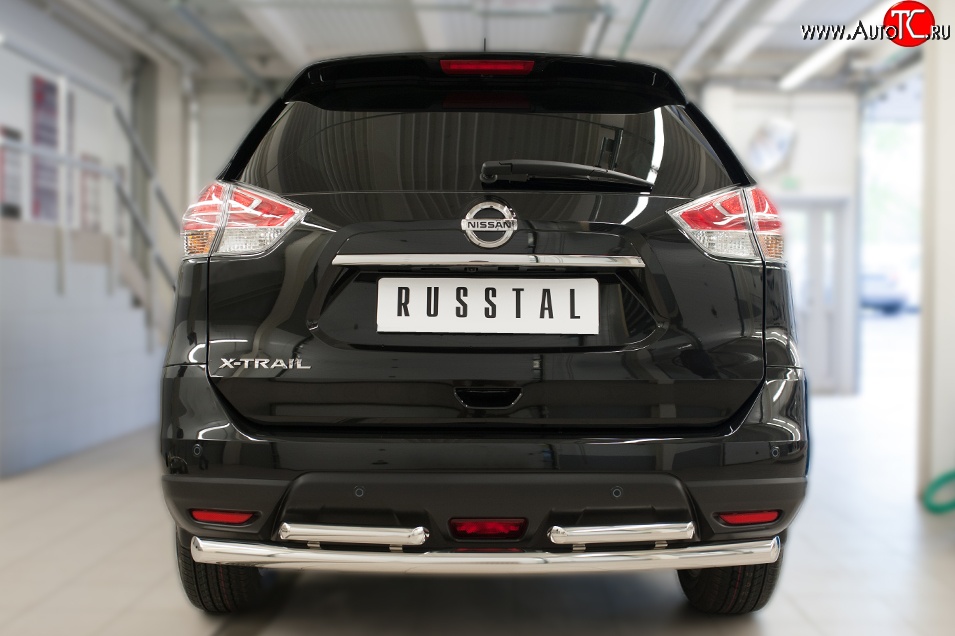 12 349 р. Защита заднего бампера (Ø63 и 42 мм, уголки, нержавейка) SLITKOFF Nissan X-trail 3 T32 рестайлинг (2017-2022)  с доставкой в г. Москва