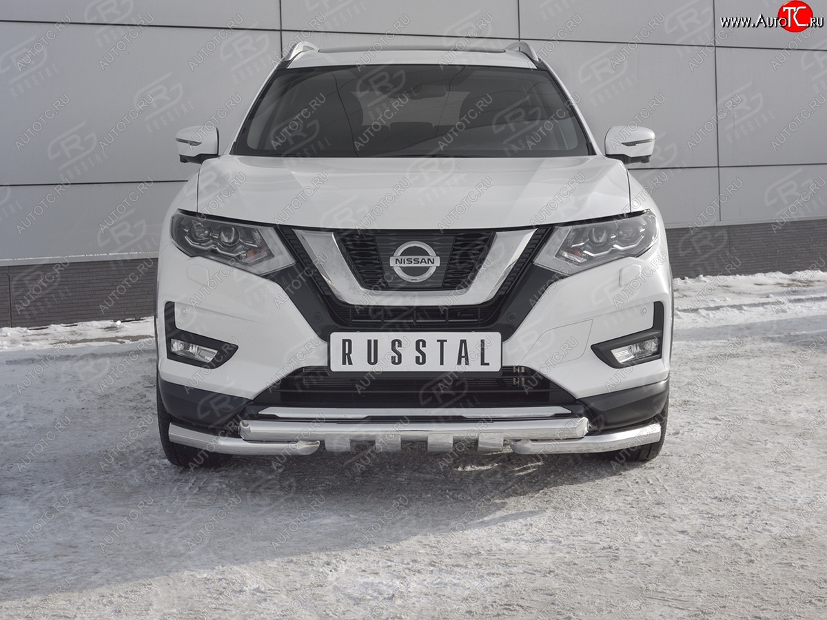 24 999 р. Защита переднего бампера (Ø63 мм с клыками, нержавейка) SLITKOFF Nissan X-trail 3 T32 дорестайлинг (2013-2018)  с доставкой в г. Москва