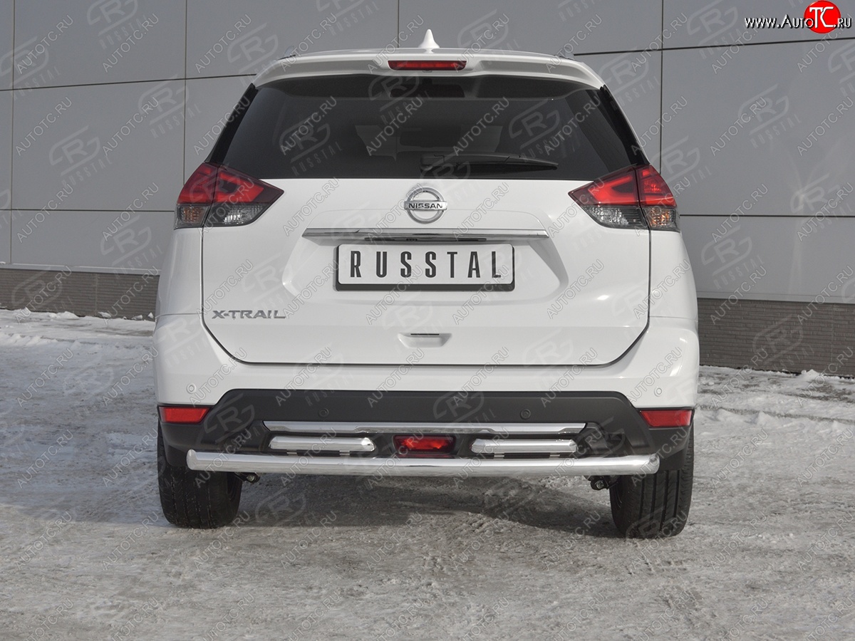 18 449 р. Защита заднего бампера (Ø63 и 42 мм , нержавейка) RUSSTAL Nissan X-trail 3 T32 рестайлинг (2017-2022)  с доставкой в г. Москва