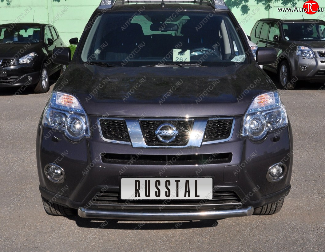 14 599 р. Защита переднего бампера (Ø63 мм короткая, нержавейка) SLITKOFF  Nissan X-trail  2 T31 (2010-2015) рестайлинг  с доставкой в г. Москва