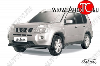 6 119 р. Защита переднего бампера (рестайлинг) Arbori (черная, 1 труба d57 mm). Nissan X-trail 2 T31 дорестайлинг (2007-2011)  с доставкой в г. Москва