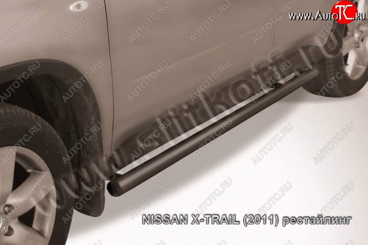 10 949 р. Защита порогов Slitkoff Nissan X-trail 2 T31 дорестайлинг (2007-2011) (Цвет: серебристый)  с доставкой в г. Москва