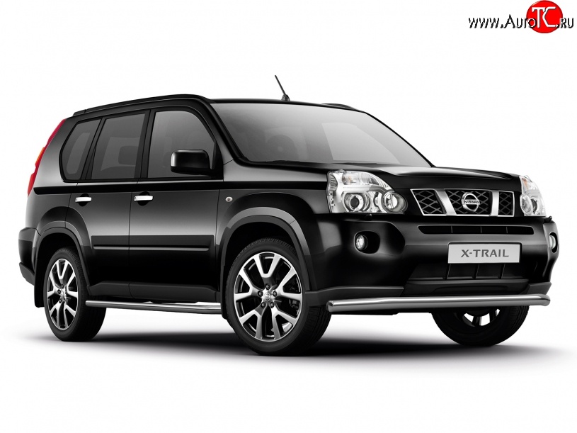 8 199 р. Широкая защита порогов Petroil Tuning Nissan X-trail 2 T31 дорестайлинг (2007-2011)  с доставкой в г. Москва