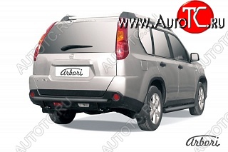 5 399 р. Защита заднего бампера Arbori (черная, 1 труба d57 mm). Nissan X-trail 2 T31 дорестайлинг (2007-2011) (дорестайлинг)  с доставкой в г. Москва