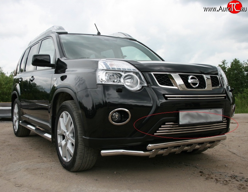 4 769 р. Декоративная вставка воздухозаборника Novline (d16 мм, нижняя) Nissan X-trail 2 T31 рестайлинг (2010-2015)  с доставкой в г. Москва