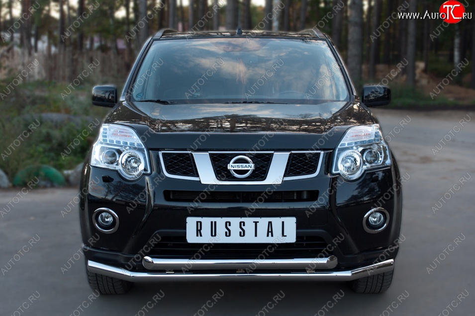 17 649 р. Защита переднего бампера (2 трубыØ63 мм, нержавейка) SLITKOFF  Nissan X-trail  2 T31 (2010-2015) рестайлинг  с доставкой в г. Москва