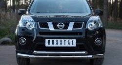 Защита переднего бампера (2 трубыØ76 и 63 мм, нержавейка) SLITKOFF Nissan X-trail 2 T31 рестайлинг (2010-2015)