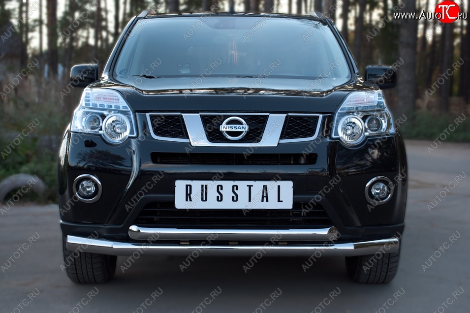 17 999 р. Защита переднего бампера (2 трубыØ76 и 63 мм, нержавейка) SLITKOFF Nissan X-trail 2 T31 рестайлинг (2010-2015)  с доставкой в г. Москва