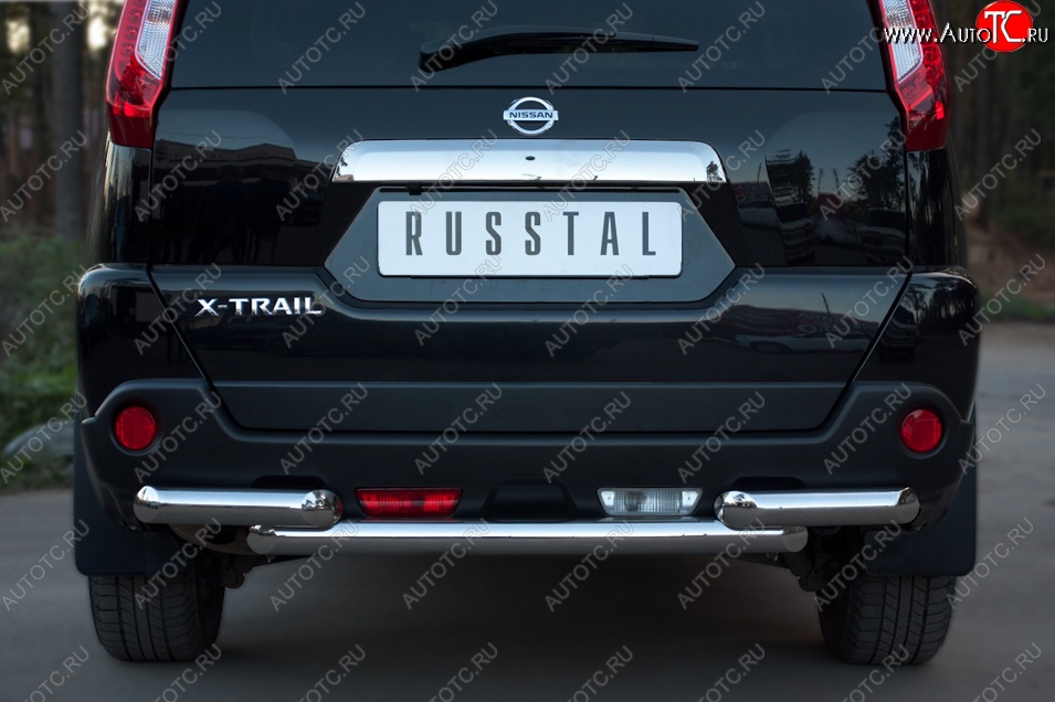 18 649 р. Защита заднего бампера (2 трубы Ø63, нержавейка) SLITKOFF Nissan X-trail 2 T31 рестайлинг (2010-2015)  с доставкой в г. Москва