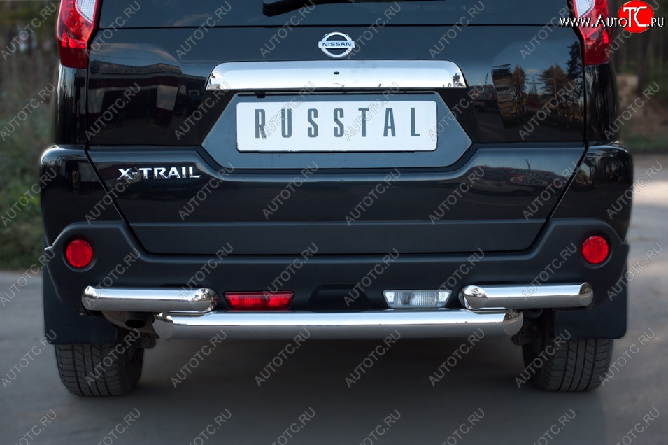 17 649 р. Защита заднего бампера (2 трубы Ø76, нержавейка) SLITKOFF  Nissan X-trail  2 T31 (2010-2015) рестайлинг  с доставкой в г. Москва