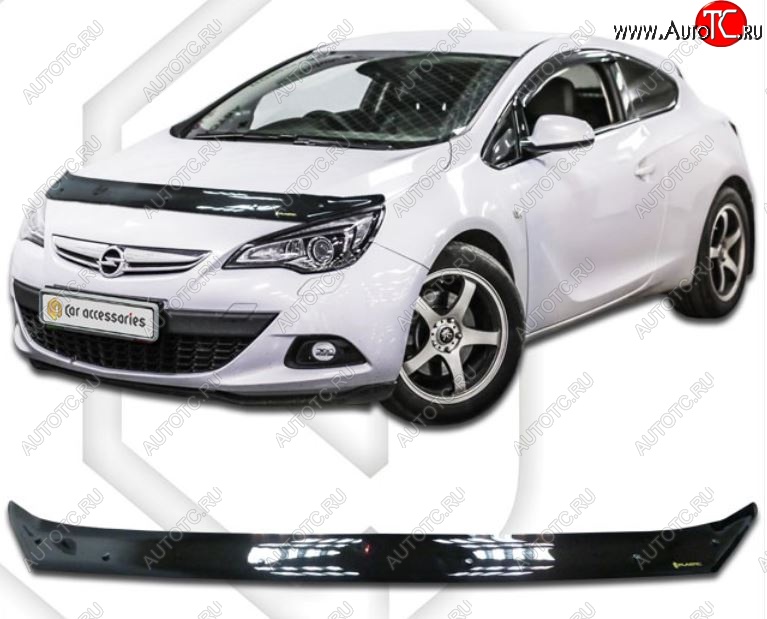 2 049 р. Дефлектор капота CA-Plastiс  Opel Astra  J GTC (2011-2018) (Classic черный, Без надписи)  с доставкой в г. Москва