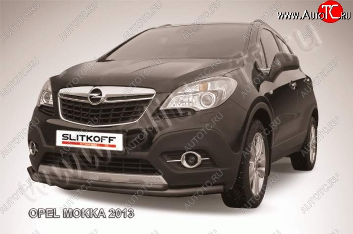 8 799 р. Защита переднего бампер Slitkoff Opel Mokka  дорестайлинг (2012-2016) (Цвет: серебристый)  с доставкой в г. Москва