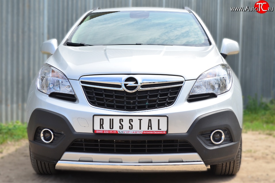 14 949 р. Защита переднего бампера (Ø75х42 мм, нержавейка) Russtal Opel Mokka  дорестайлинг (2012-2016)  с доставкой в г. Москва