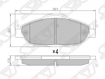 1 089 р. Колодки тормозные SAT (передние) Peugeot 308 T7 хэтчбэк 5 дв. рестайлинг (2011-2014)  с доставкой в г. Москва. Увеличить фотографию 1