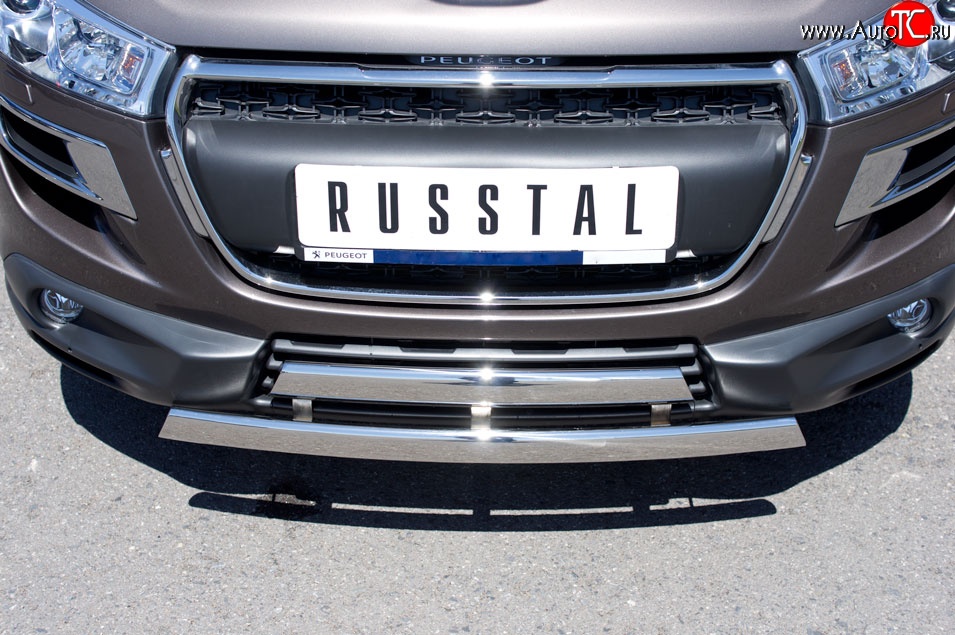 22 299 р. Защита переднего бампера (2 трубыØ75х42 мм, нержавейка) Russtal Peugeot 4008 (2012-2017)  с доставкой в г. Москва